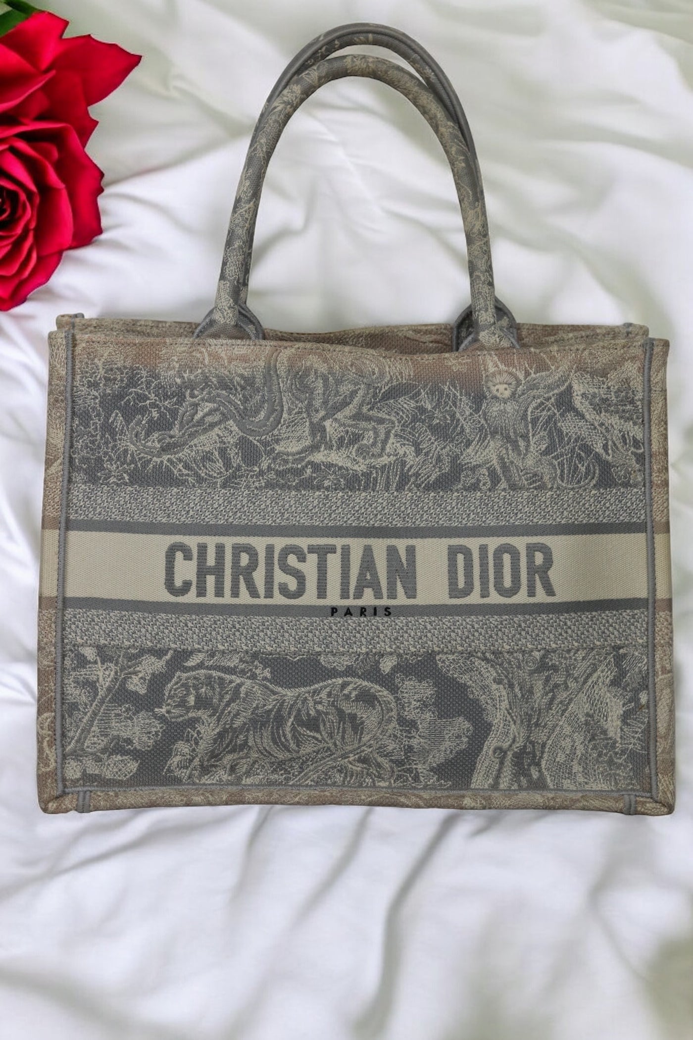 CHRISTIAN DIOR Book Tote Medium Embroidered Toile De Jouy Canvas