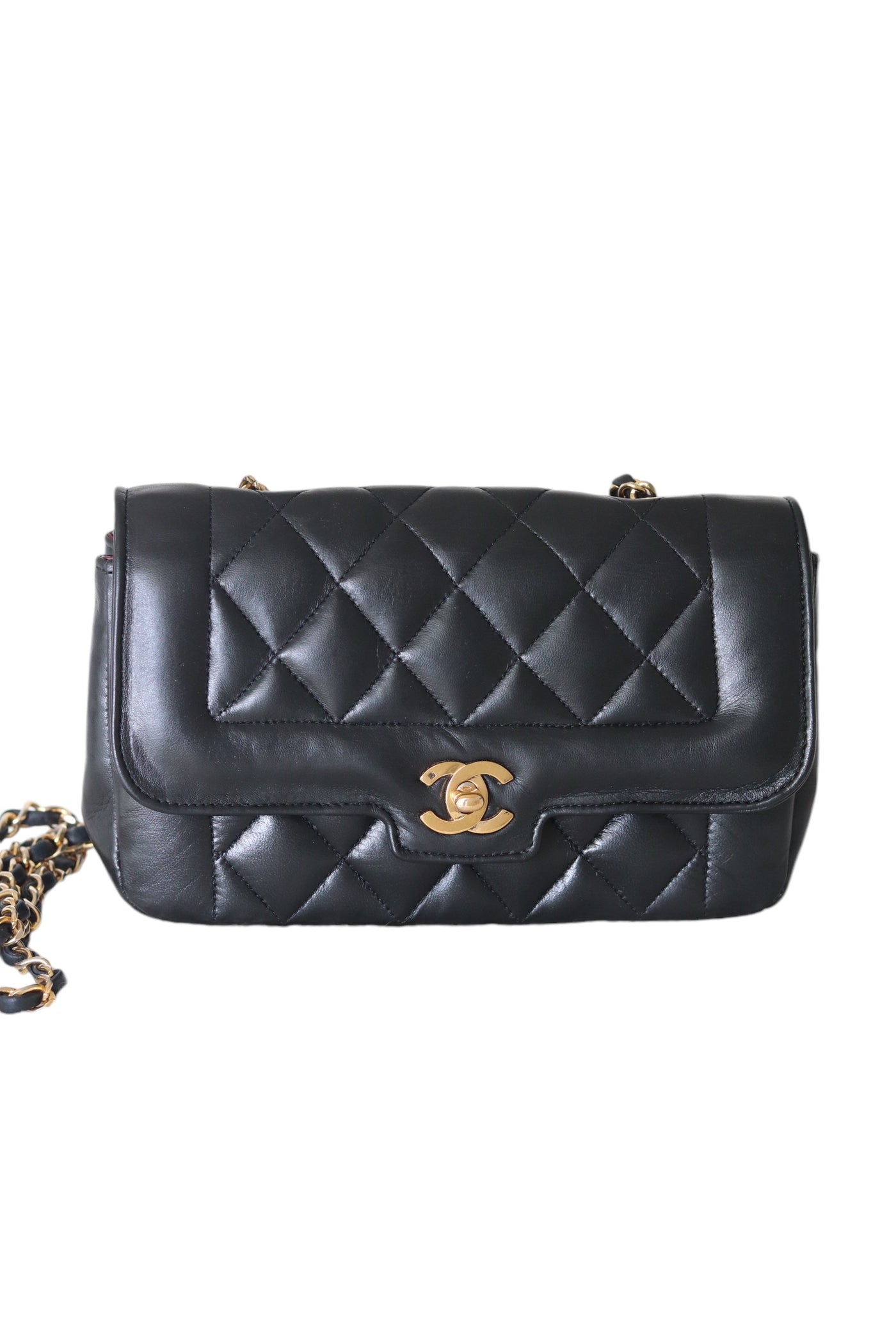 CHANEL Classic Diana Vintage Flap Bag Quilted Lambskin Small Black