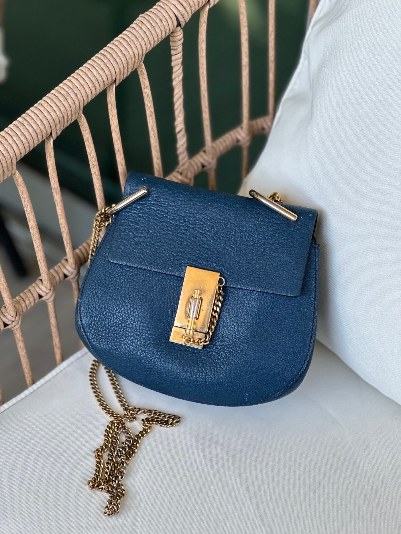 Chloe Blue Leather Small Drew Shoulder Bag