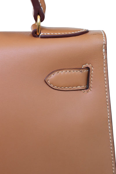 HERMES Kelly 28 SELLIER Chamonix Calf Leather Natural Gold Hardware Vintage OI Engraved