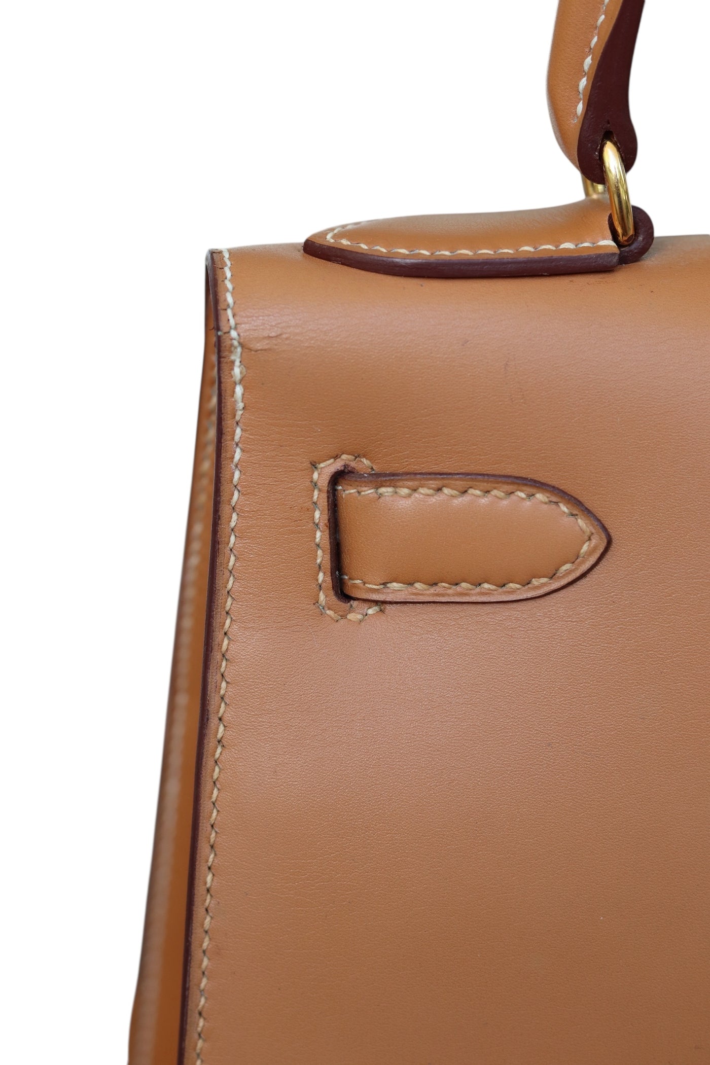 HERMES Kelly 28 SELLIER Chamonix Calf Leather Natural Gold Hardware Vintage OI Engraved