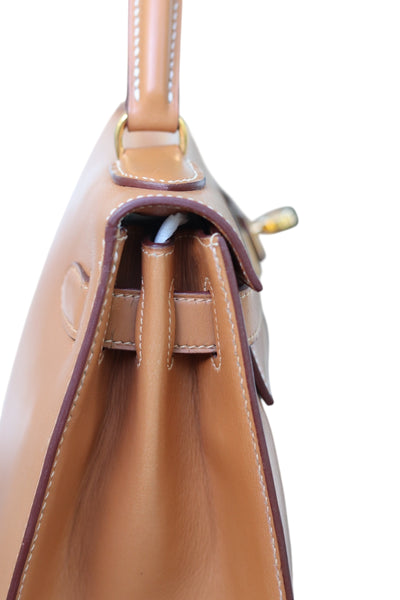 HERMES Kelly 28 SELLIER Chamonix Calf Leather Natural Gold Hardware Vintage OI Engraved