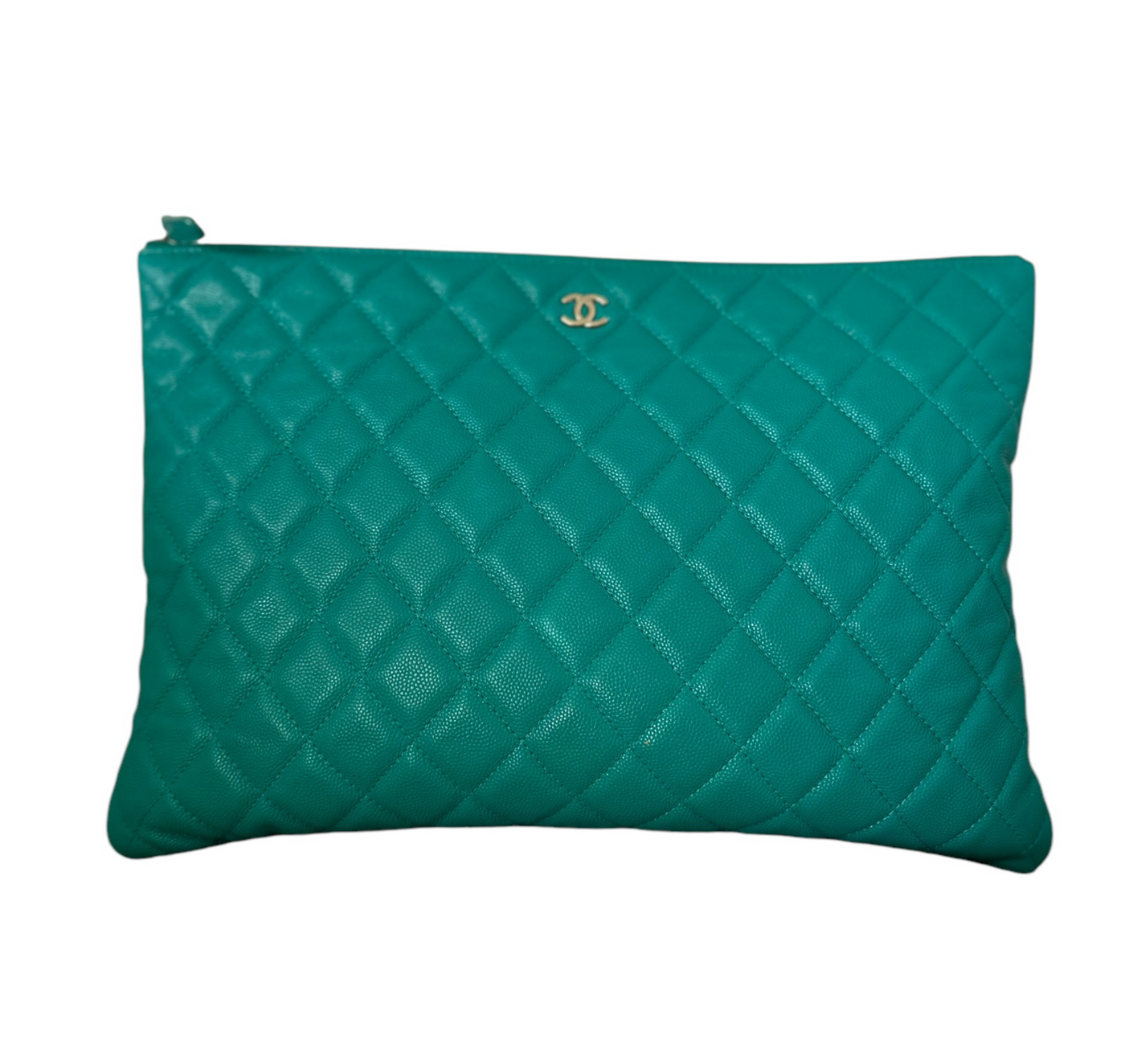 CHANEL Caviar Quilted Medium O Case Clutch Turquoise