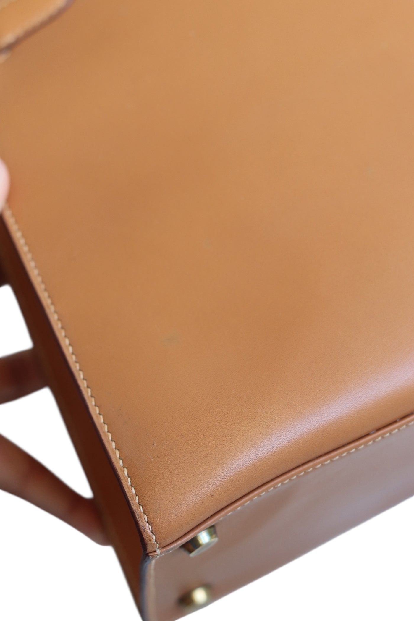 HERMES Kelly 28 SELLIER Chamonix Calf Leather Natural Gold Hardware Vintage OI Engraved