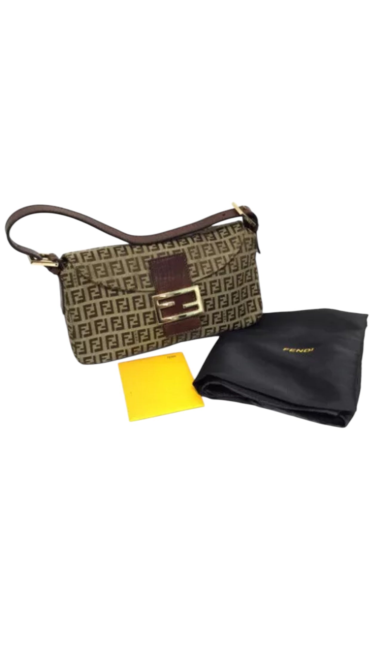 FENDI Zucchino Mamma Baguette Brown Gold Hardware