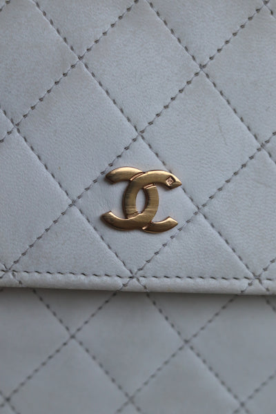 CHANEL Ultra Rare Vintage Double Turnlock Briefcase Bag Quilted Lambskin Small White