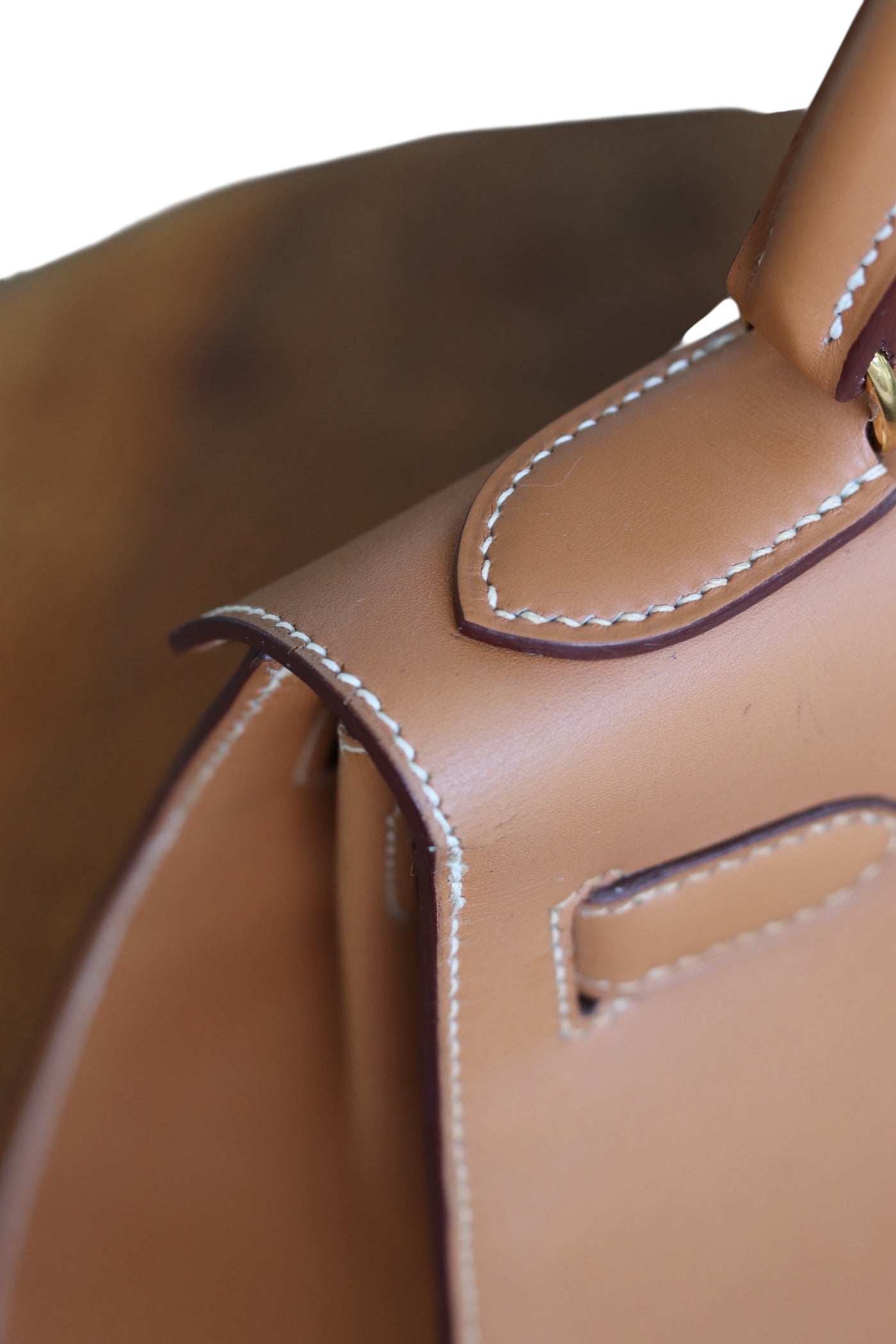 HERMES Kelly 28 SELLIER Chamonix Calf Leather Natural Gold Hardware Vintage OI Engraved