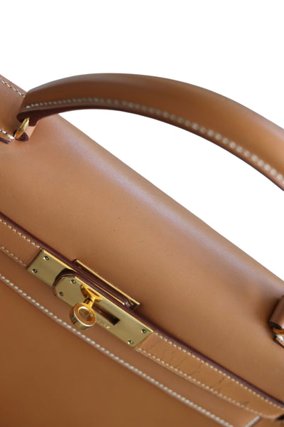 HERMES Kelly 28 SELLIER Chamonix Calf Leather Natural Gold Hardware Vintage OI Engraved