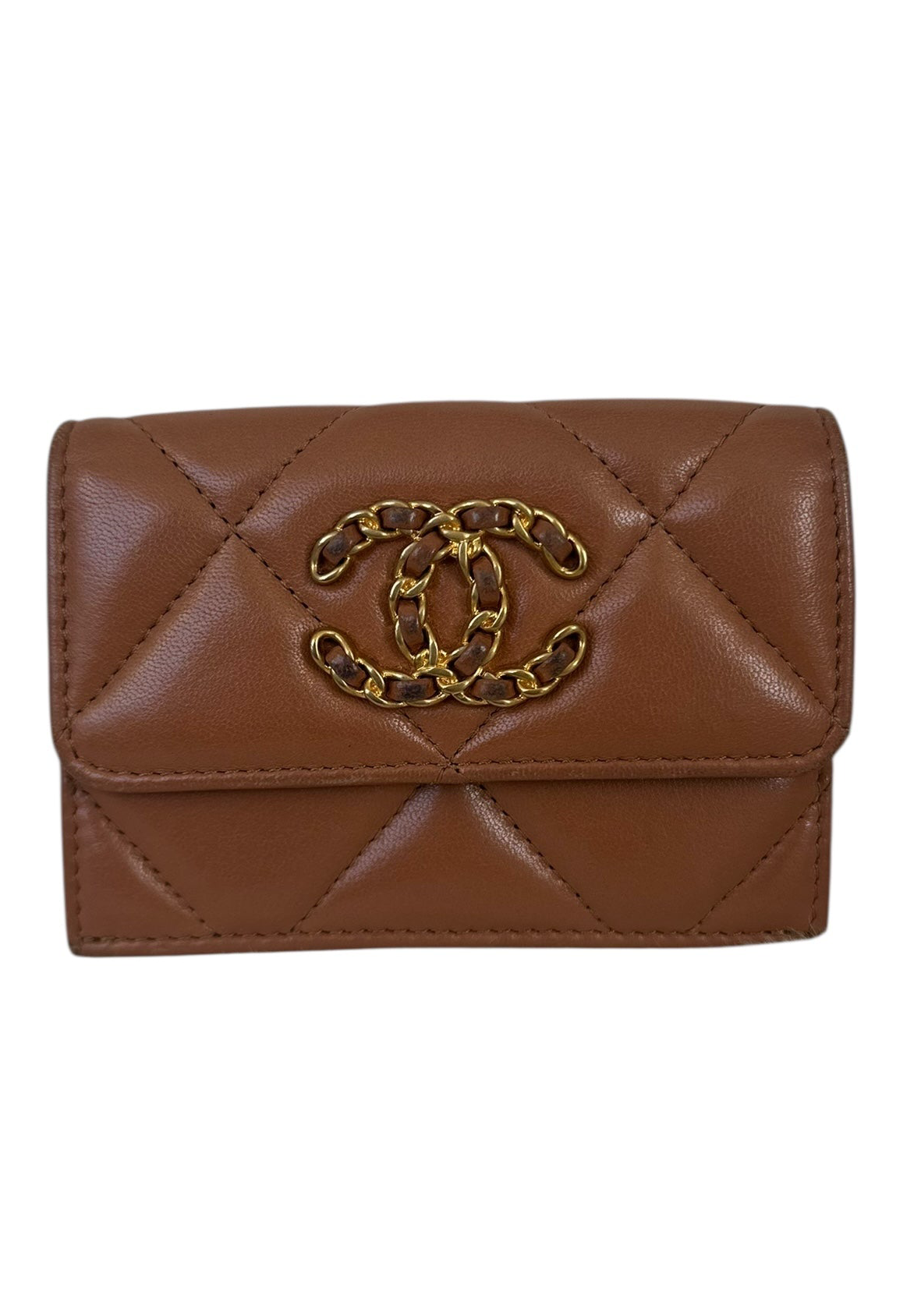 Chanel 19 Trifold Flap Compact Wallet Brown
