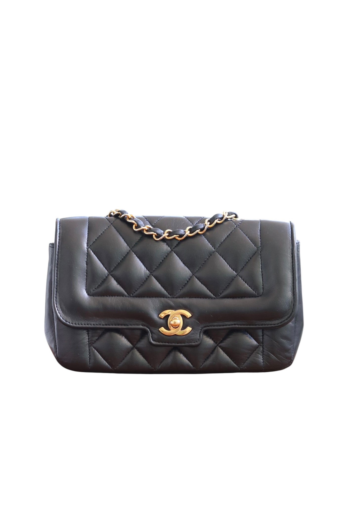 CHANEL Classic Diana Vintage Flap Bag Quilted Lambskin Small Black