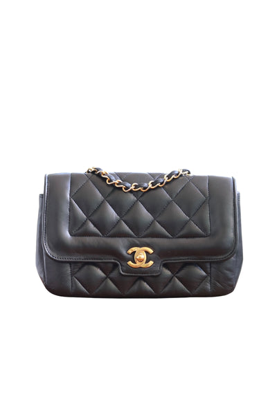 CHANEL Classic Diana Vintage Flap Bag Quilted Lambskin Small Black