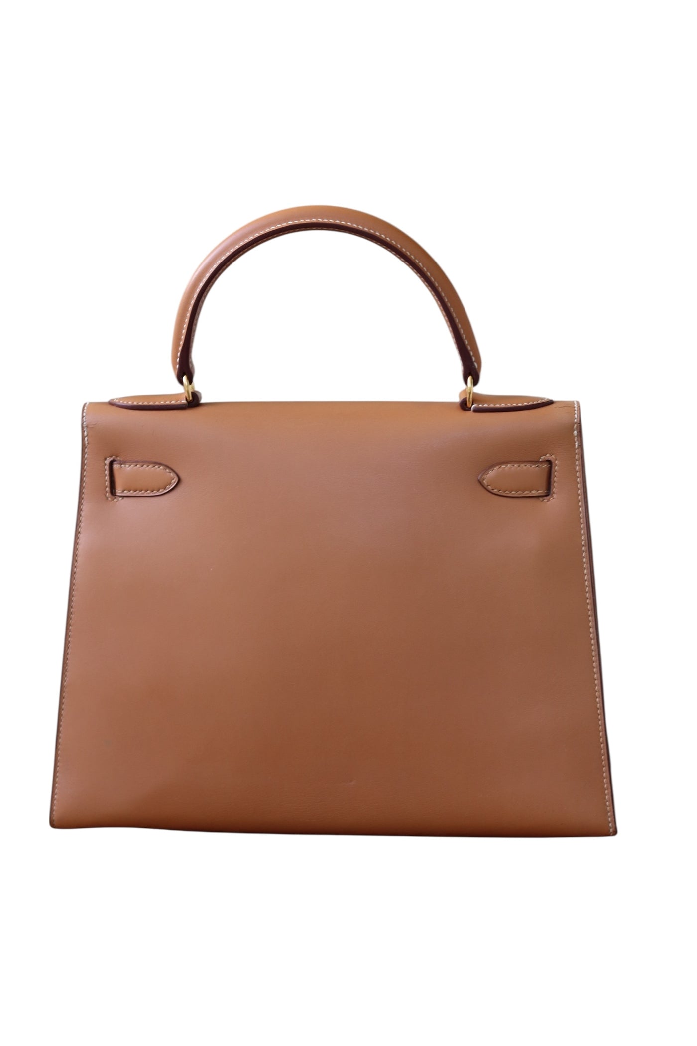 HERMES Kelly 28 SELLIER Chamonix Calf Leather Natural Gold Hardware Vintage OI Engraved