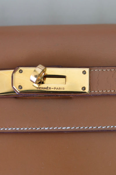 HERMES Kelly 28 SELLIER Chamonix Calf Leather Natural Gold Hardware Vintage OI Engraved