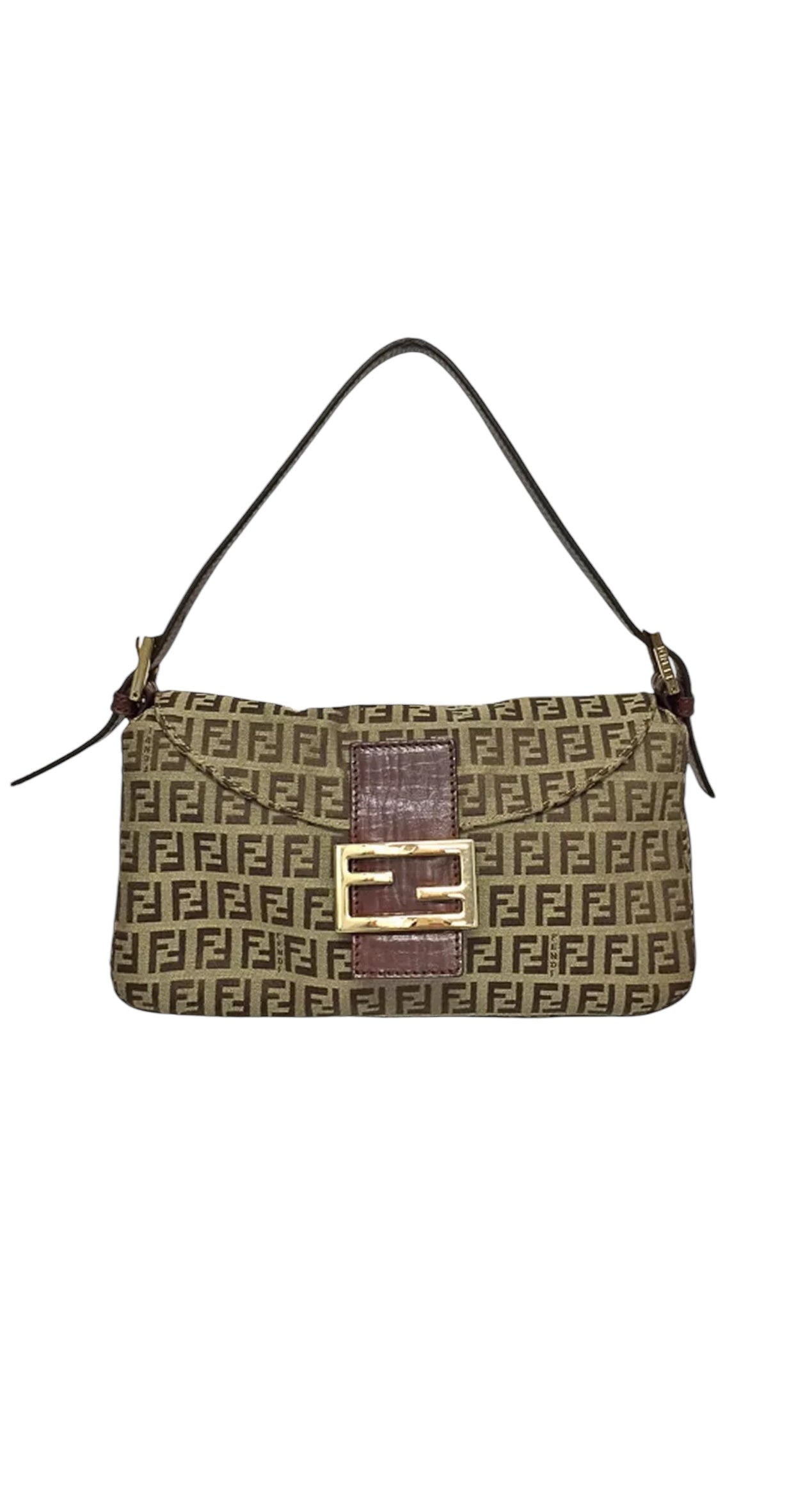 FENDI Zucchino Mamma Baguette Brown Gold Hardware