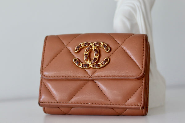 Chanel 19 Trifold Flap Compact Wallet Brown