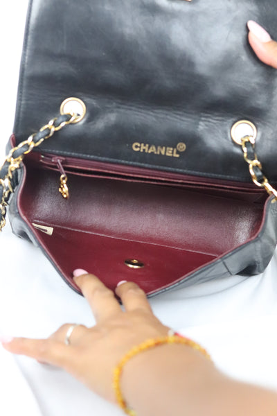 CHANEL Classic Diana Vintage Flap Bag Quilted Lambskin Small Black