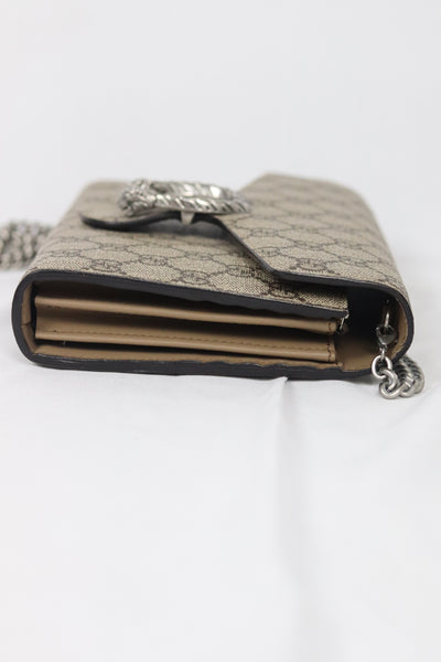 GUCCI GG Supreme Monogram Small Dionysus Chain Wallet Beige Taupe