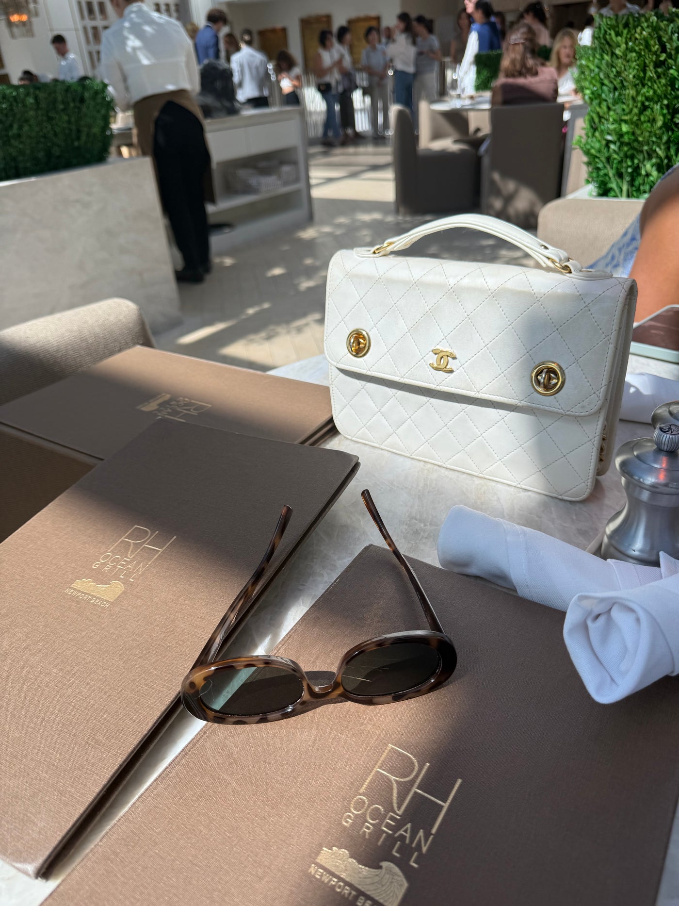 CHANEL Rare Vintage Double Turnlock Briefcase Quilted Lambskin White