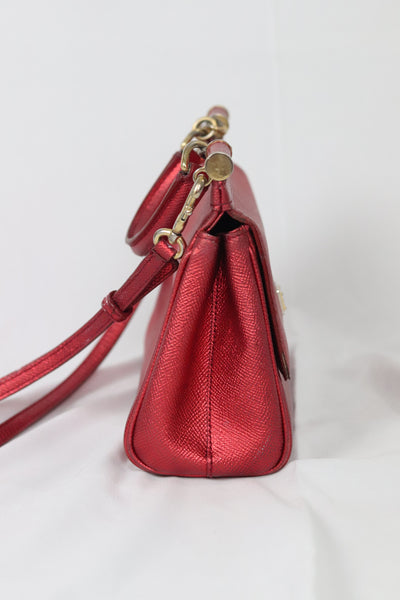 DOLCE & GABBANA Metallic Red Mini Sicily Shoulder Bag