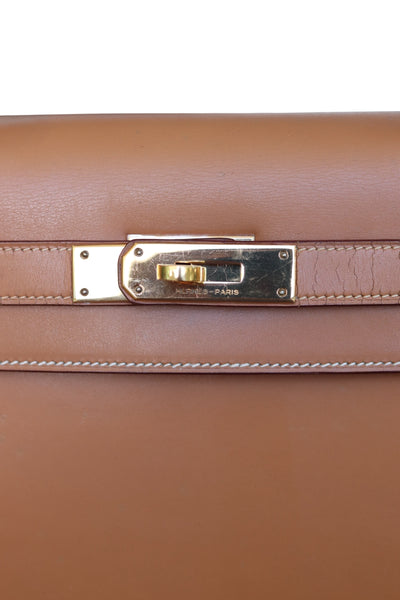 HERMES Kelly 28 SELLIER Chamonix Calf Leather Natural Gold Hardware Vintage OI Engraved