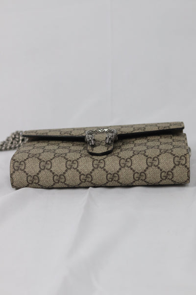 GUCCI GG Supreme Monogram Small Dionysus Chain Wallet Beige Taupe