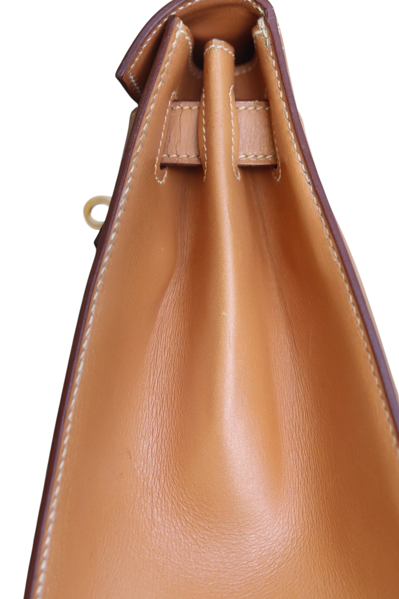 HERMES Kelly 28 SELLIER Chamonix Calf Leather Natural Gold Hardware Vintage OI Engraved