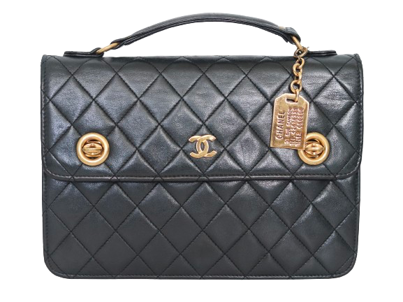 CHANEL Chanel Rare Vintage Double Turnlock Briefcase Bag Quilted Lambskin Small