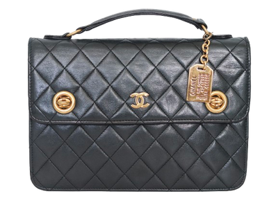 CHANEL Chanel Rare Vintage Double Turnlock Briefcase Bag Quilted Lambskin Small