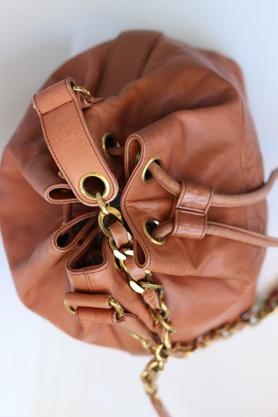 CHANEL Vintage Drawstring Bucket Bag Caramel