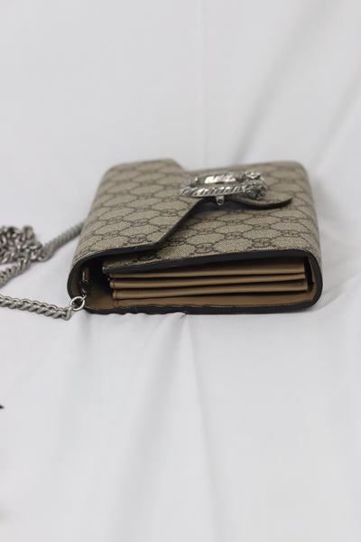 GUCCI GG Supreme Monogram Small Dionysus Chain Wallet Beige Taupe