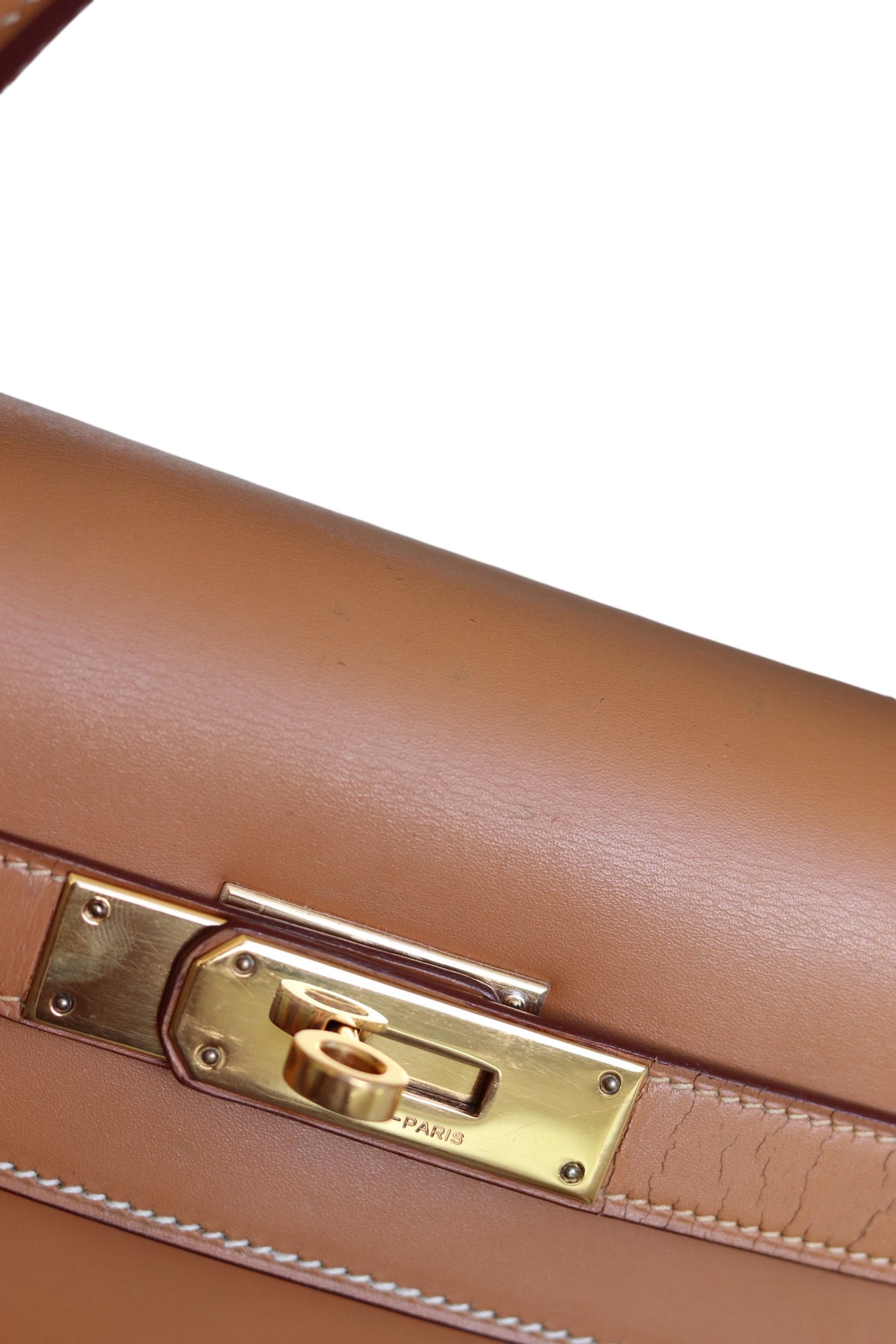 HERMES Kelly 28 SELLIER Chamonix Calf Leather Natural Gold Hardware Vintage OI Engraved