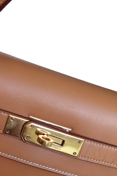 HERMES Kelly 28 SELLIER Chamonix Calf Leather Natural Gold Hardware Vintage OI Engraved