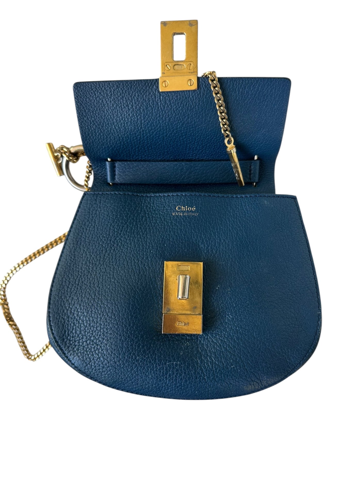 Chloe Blue Leather Small Drew Shoulder Bag