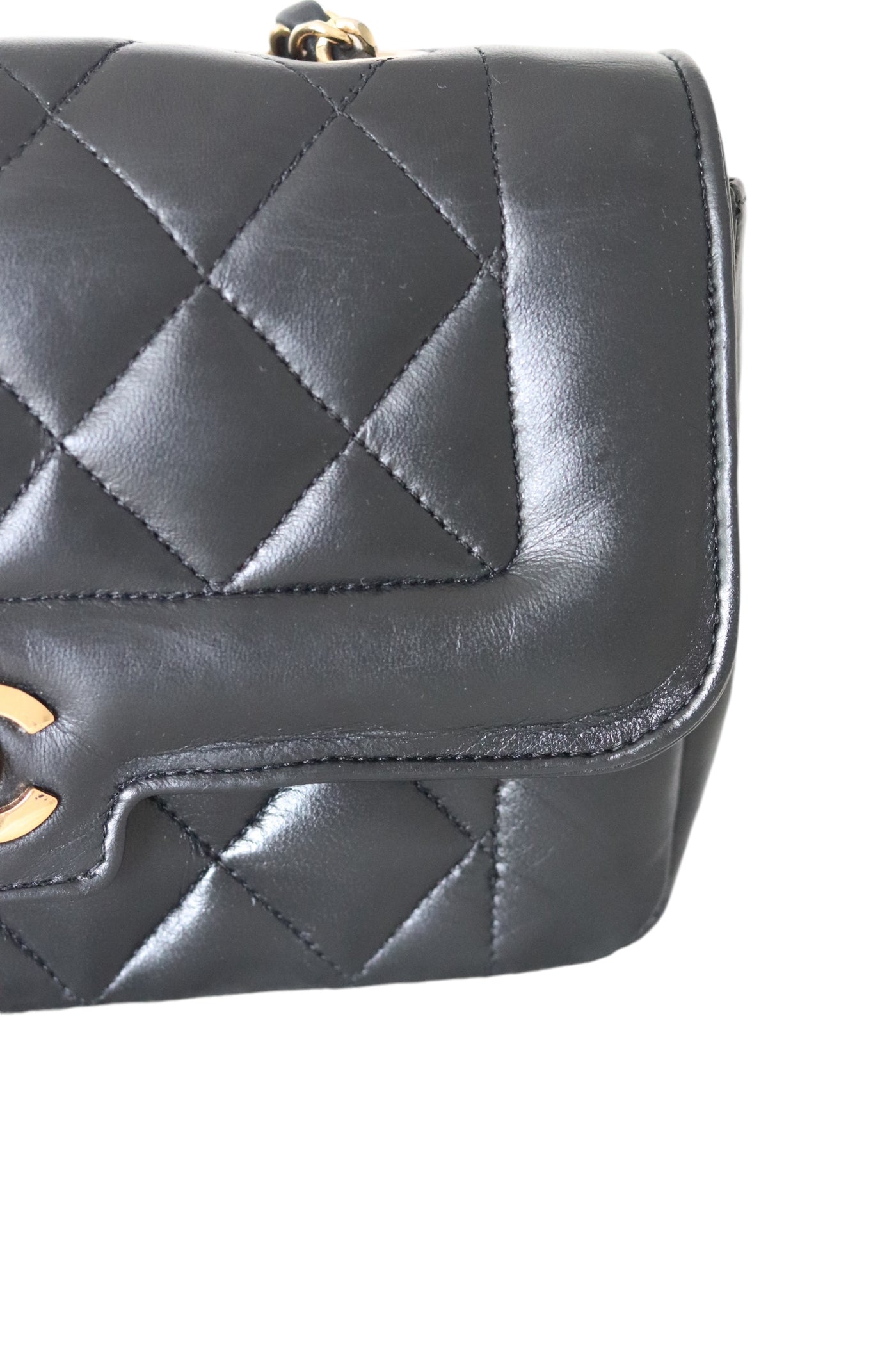 CHANEL Classic Diana Vintage Flap Bag Quilted Lambskin Small Black