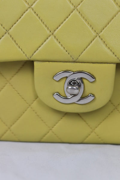 CHANEL Small Vintage Classic Double Flap Bag Yellow Silver Hardware