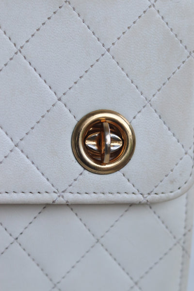 CHANEL Ultra Rare Vintage Double Turnlock Briefcase Bag Quilted Lambskin Small White