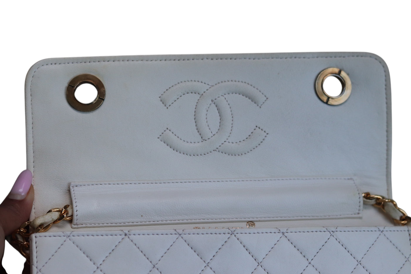 CHANEL Ultra Rare Vintage Double Turnlock Briefcase Bag Quilted Lambskin Small White