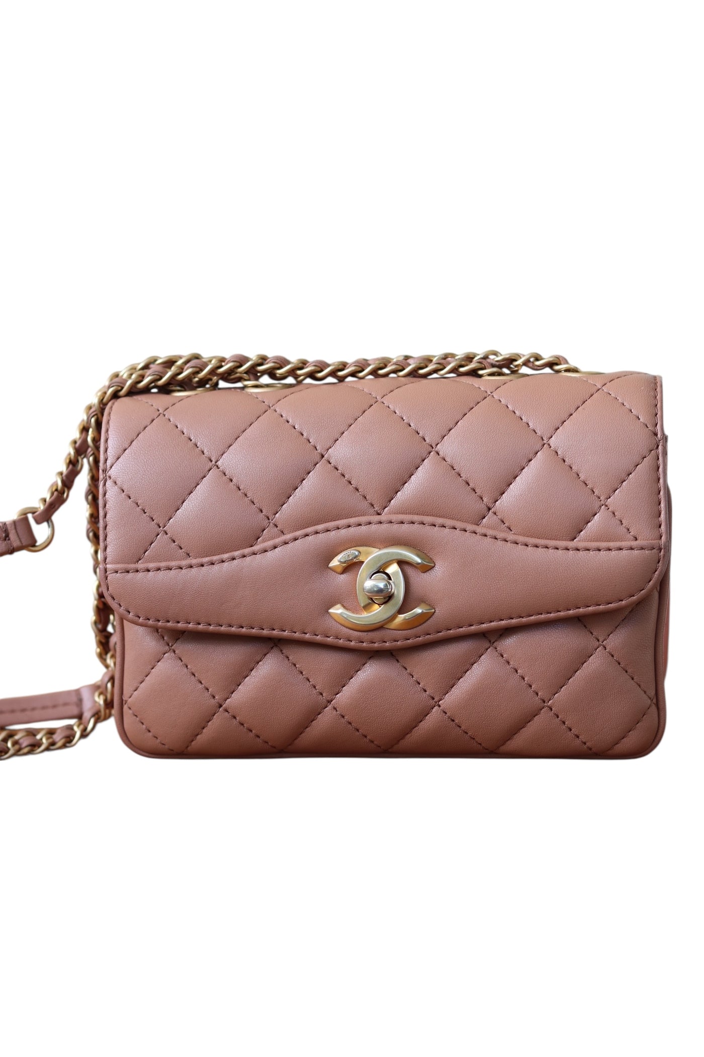 Chanel Daily Companion Coco Vintage Flap Bag Quilted Lambskin Small Bi-Color Brown