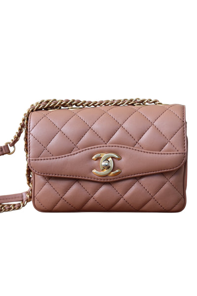 Chanel Daily Companion Coco Vintage Flap Bag Quilted Lambskin Small Bi-Color Brown