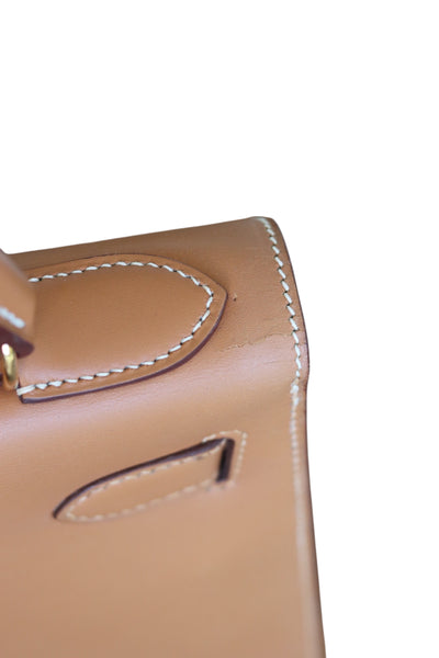 HERMES Kelly 28 SELLIER Chamonix Calf Leather Natural Gold Hardware Vintage OI Engraved