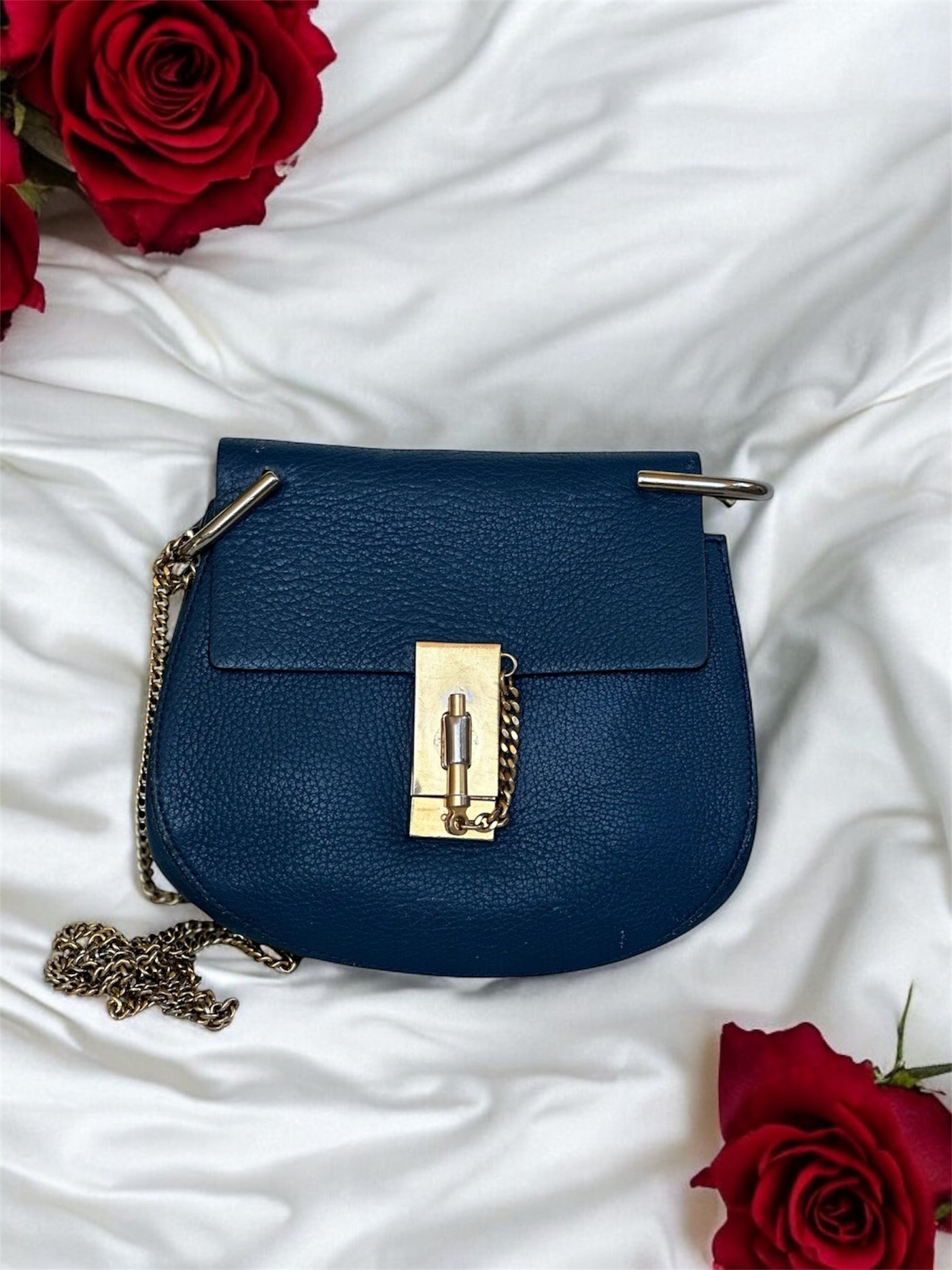 Chloe Blue Leather Small Drew Shoulder Bag