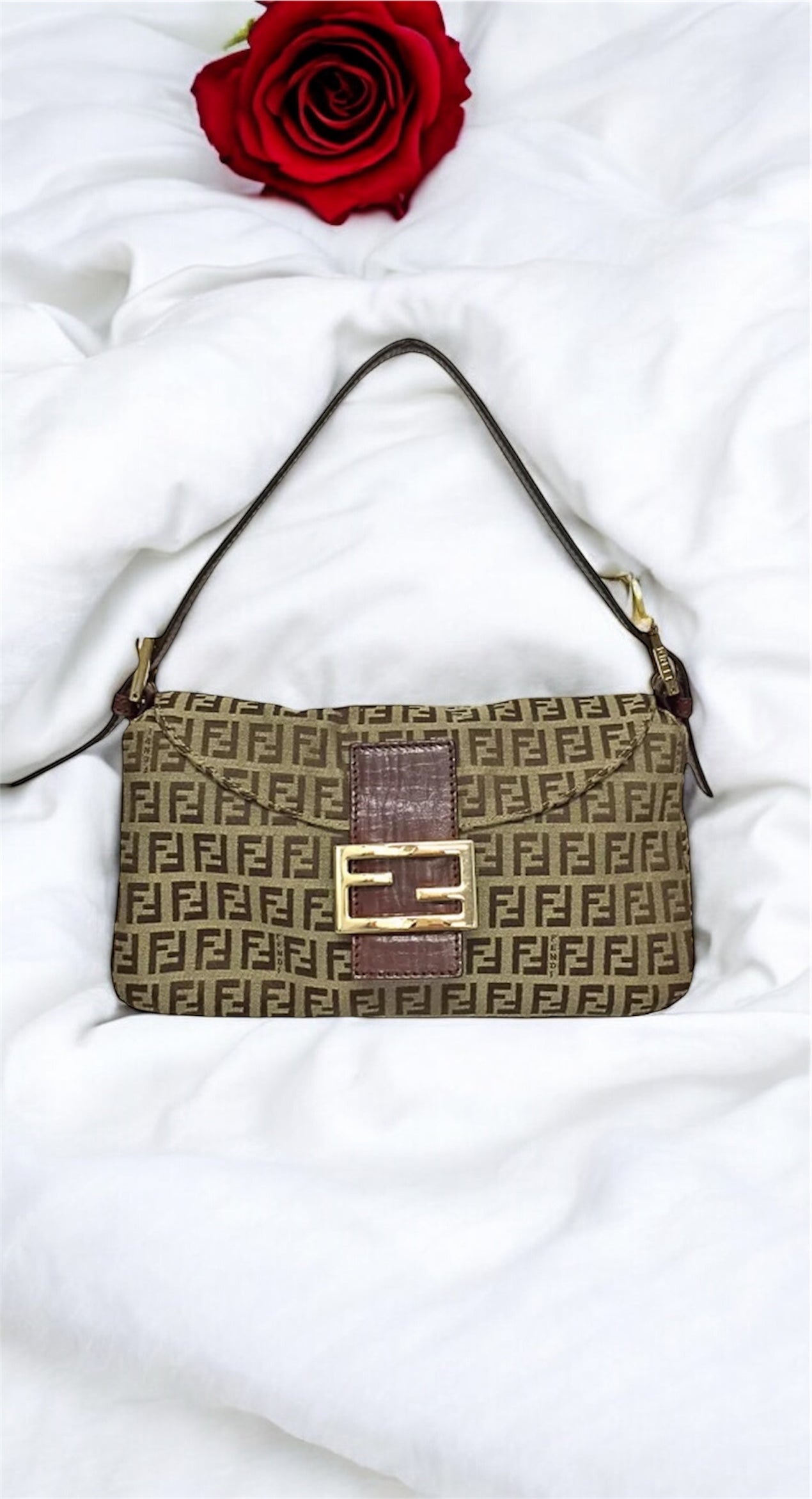 FENDI Zucchino Mamma Baguette Brown Gold Hardware