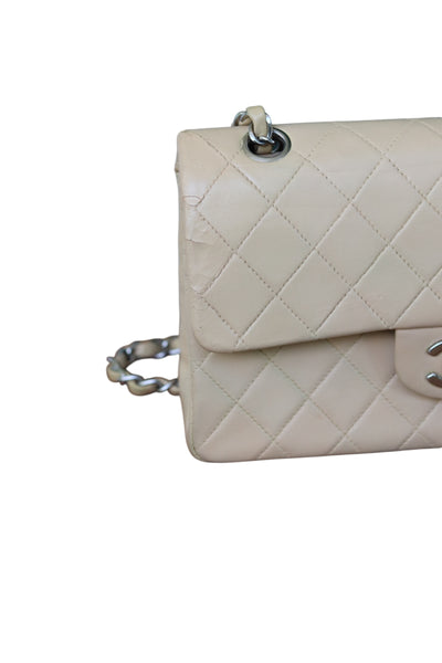 CHANEL Classic Double Flap Bag Small Vintage Beige Silver Hardware
