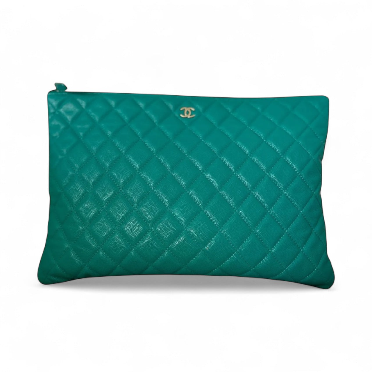 CHANEL Caviar Quilted Medium O Case Clutch Turquoise