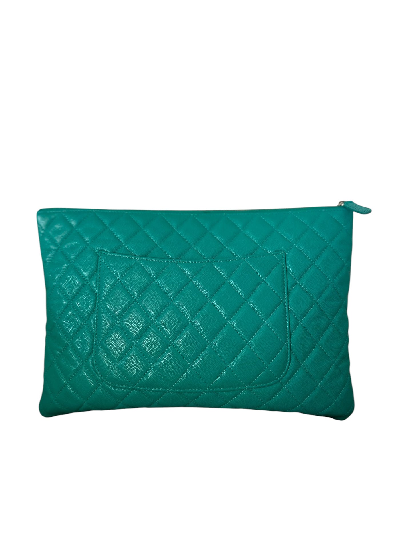 CHANEL Caviar Quilted Medium O Case Clutch Turquoise