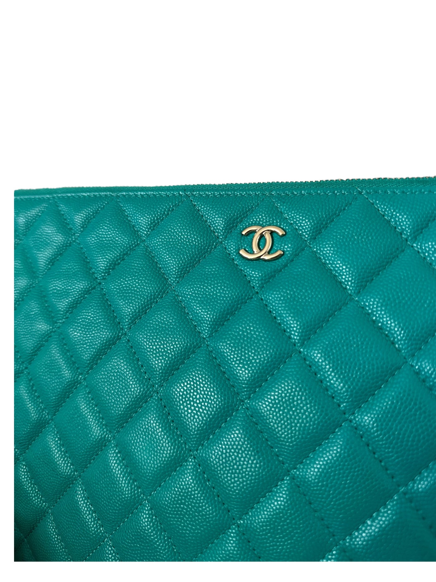 CHANEL Caviar Quilted Medium O Case Clutch Turquoise