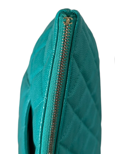 CHANEL Caviar Quilted Medium O Case Clutch Turquoise