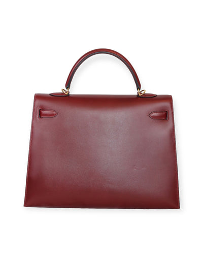 HERMES Kelly 35 Rouge H Boxcalf (Burgundy) Gold Hardware Sellier O square