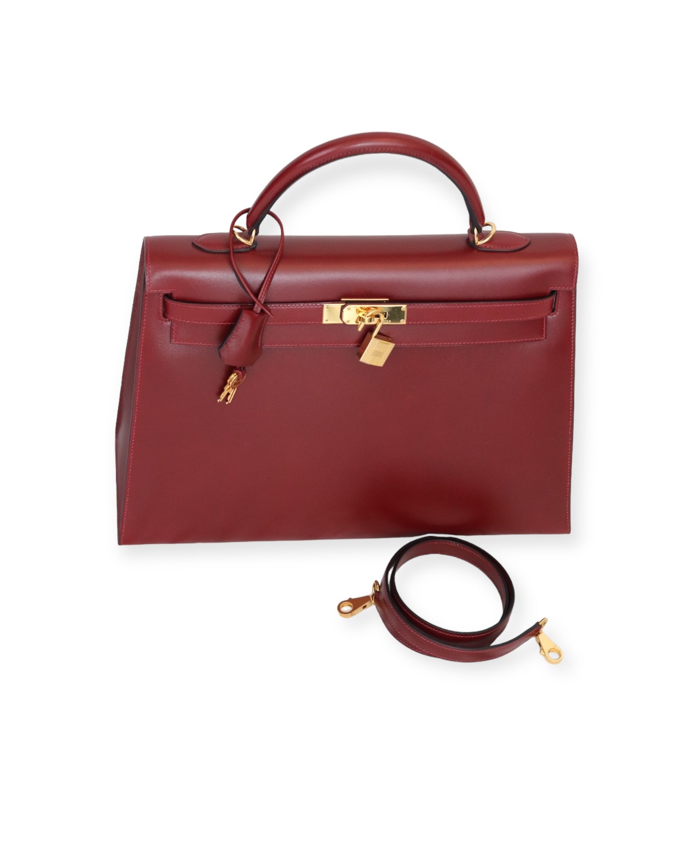 HERMES Kelly 35 Rouge H Boxcalf (Burgundy) Gold Hardware Sellier O square