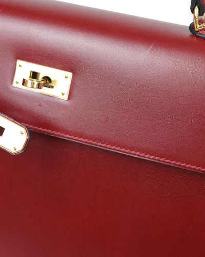 HERMES Kelly 35 Rouge H Boxcalf (Burgundy) Gold Hardware Sellier O square